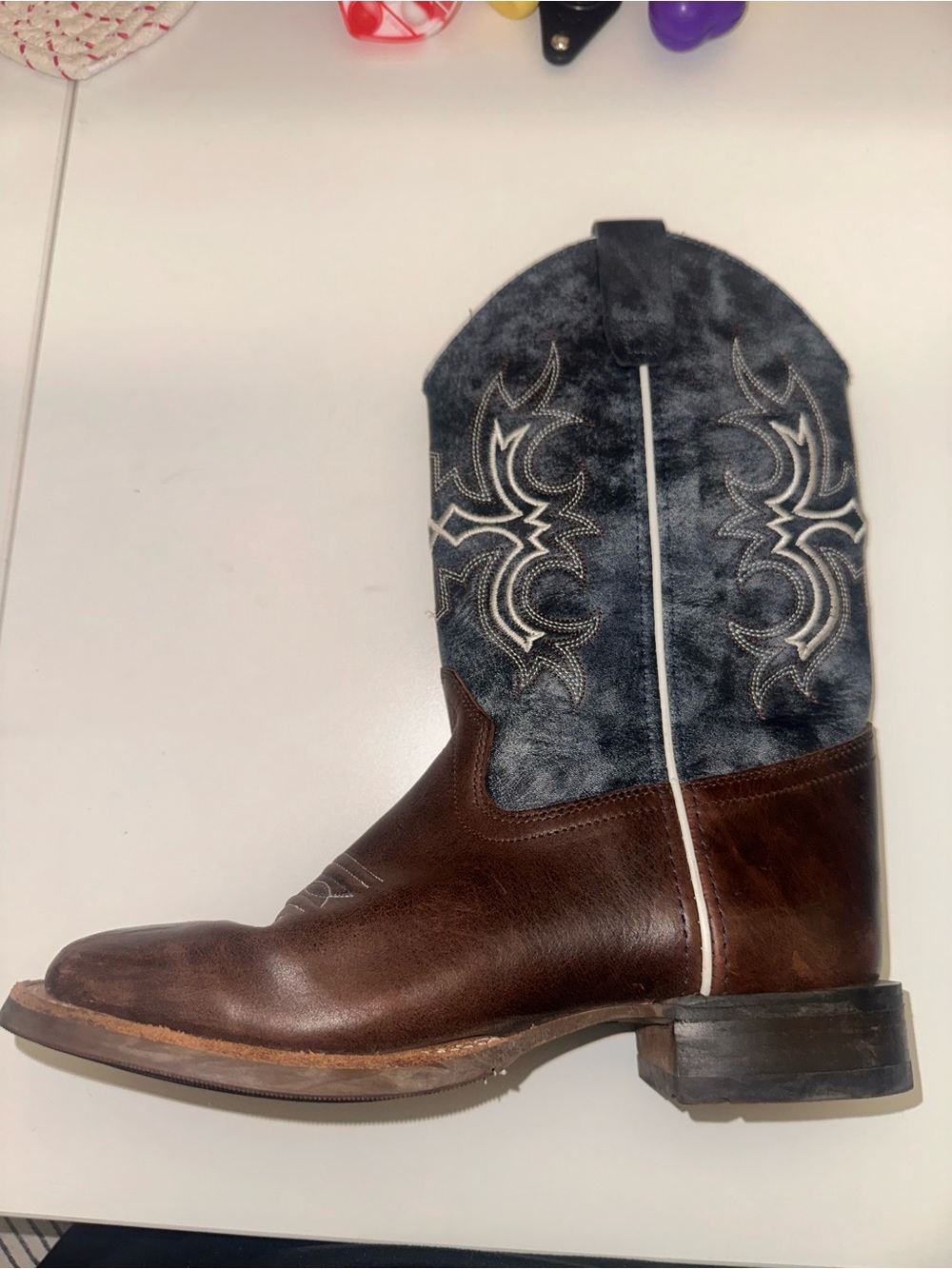 Old West Brown Leather Foot with Black Embroidered Shaft Kids Western Boots